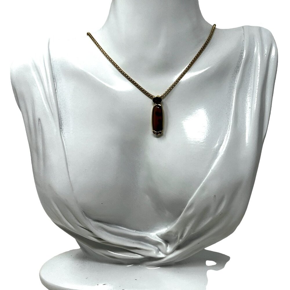 Monet Necklace Brown Stone with Red Acrylic‎ Stone Accent Snake Chain